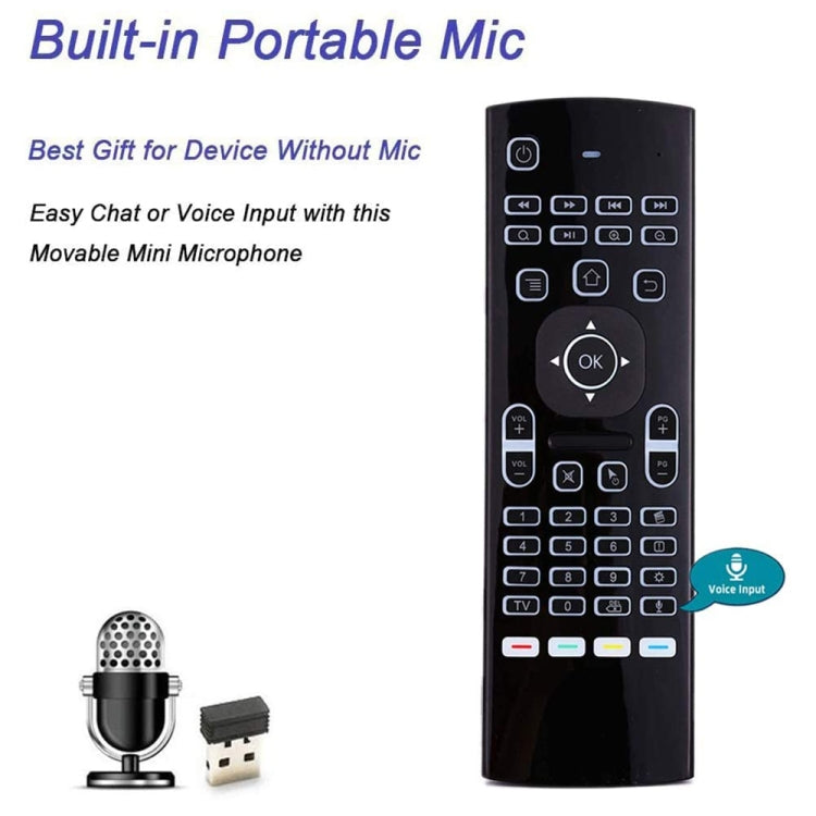 MX3-L Voice con telecomando tastiera wireless Fly Air Mouse retroilluminato da 2,4 GHz, Voice with Backlit