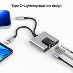 Adattatore 3 in 1 Lightning USB-C con Ethernet e jack 3.5mm