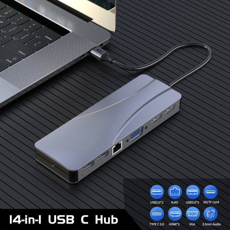 Adattatore HUB Rocketek 14 in 1 USB-C con HDMI, VGA e RJ45