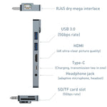 Rocketek SHL731 Adattatore HUB 8 in 1 60W PD / RJ45 / 4K HDMI / USB 3.0 per Surface Pro 3/4 / GO, For Surface Pro 3 / 4 / GO