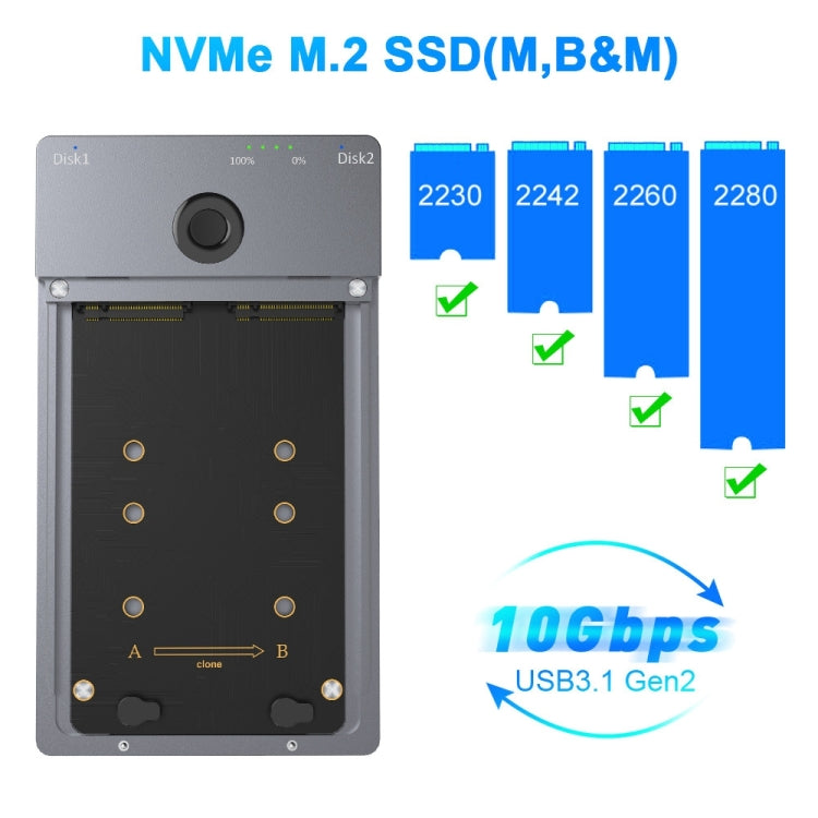 Docking station NVMe con doppia unità a stato solido M.2 USB3.1 Gen2 Rocketek ME921, presa UK, UK Plug