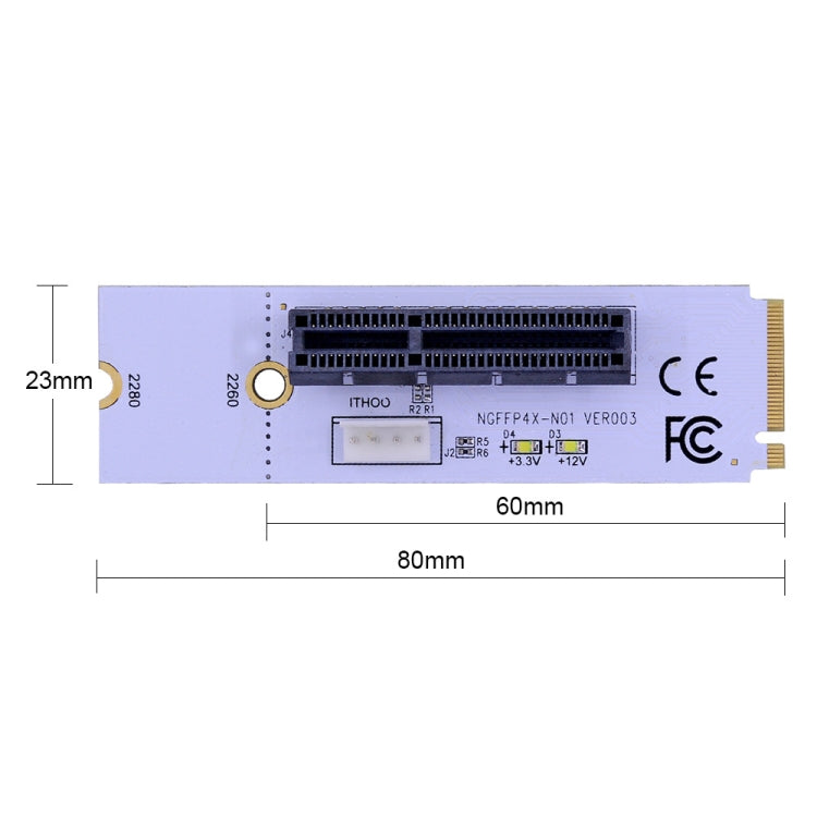 NGFF M.2 Chiave M a PCI-E 1X / 4X / 8X / 16X Scheda grafica Mining Slot Adattatore Scheda convertitore riser con LED e cavo di alimentazione a 4 pin, VER003 with 4 Pin Power Cable