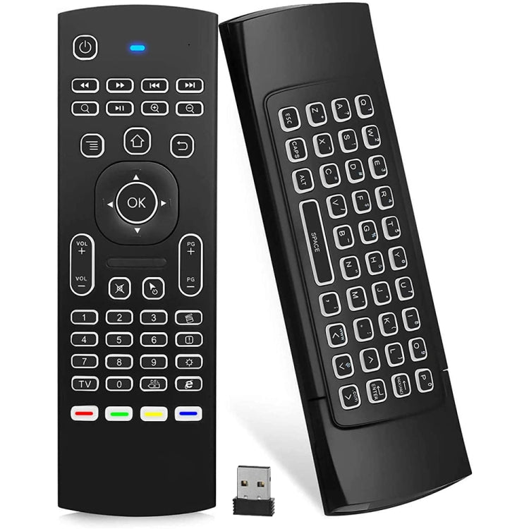 MX3-L Versione retroilluminata bianca Telecomando con tastiera wireless Fly Air Mouse da 2,4 GHz, White Backlit Version