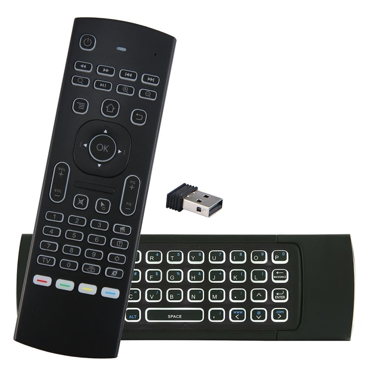 MX3-L Versione retroilluminata bianca Telecomando con tastiera wireless Fly Air Mouse da 2,4 GHz, White Backlit Version