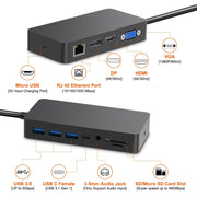 Rocketek SH701 Adattatore HUB RJ45 / USB 3.0 11 in 1 100M per Surface Pro 5/6, For Surface Pro 5 / 6 100M