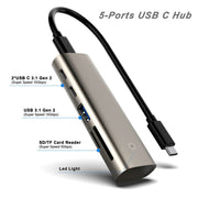 Rocketek HC463 Adattatore HUB da USB 3.1 Gen2 a Type-C 3.1 + USB 3.1 + SD / TF 6 in 1