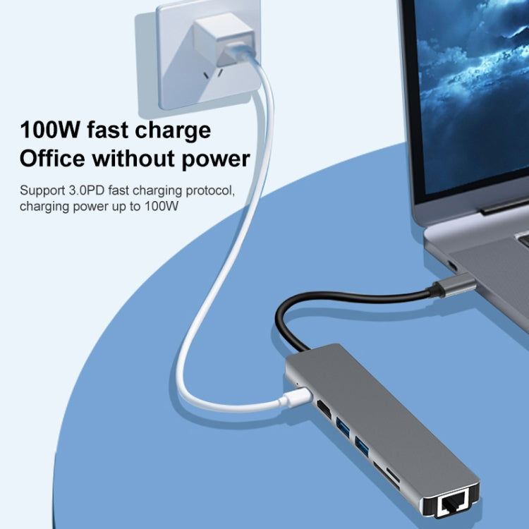 Hub USB-C 7 in 1 con HDMI, RJ45, SD/TF e PD 100W