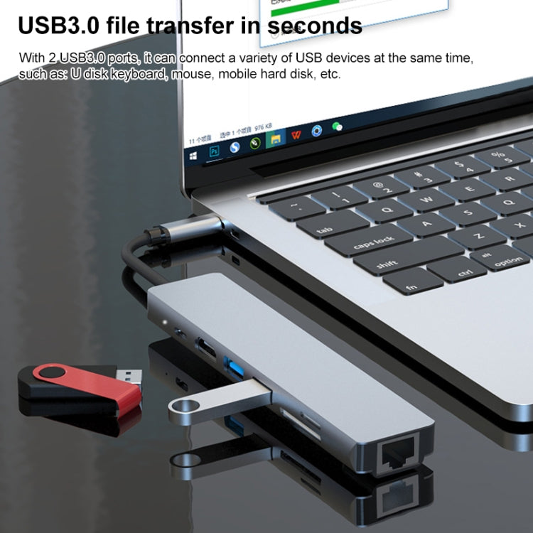 Hub USB-C 7 in 1 con HDMI, RJ45, SD/TF e PD 100W