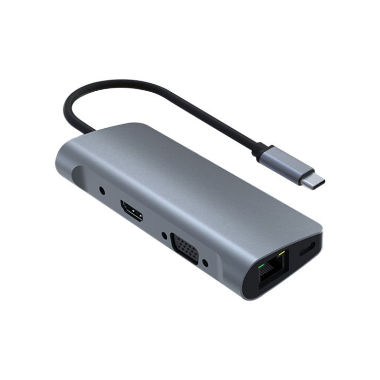 RJ45 9 in 1 + PD + SD/TF + USB 3.0 x 2 + HDMI + VGA + Adattatore HUB da audio a USB-C / Tipo-C, RJ45+PD+SD/TF+USB3.0x 2+HDMI+VGA+Audio to Type-C