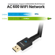 EDUP EP-DB1607 Scheda di rete adattatore Ethernet USB 2.0 WiFi dual band 600Mbps 2,4GHz e 5GHz, EP-DB1607