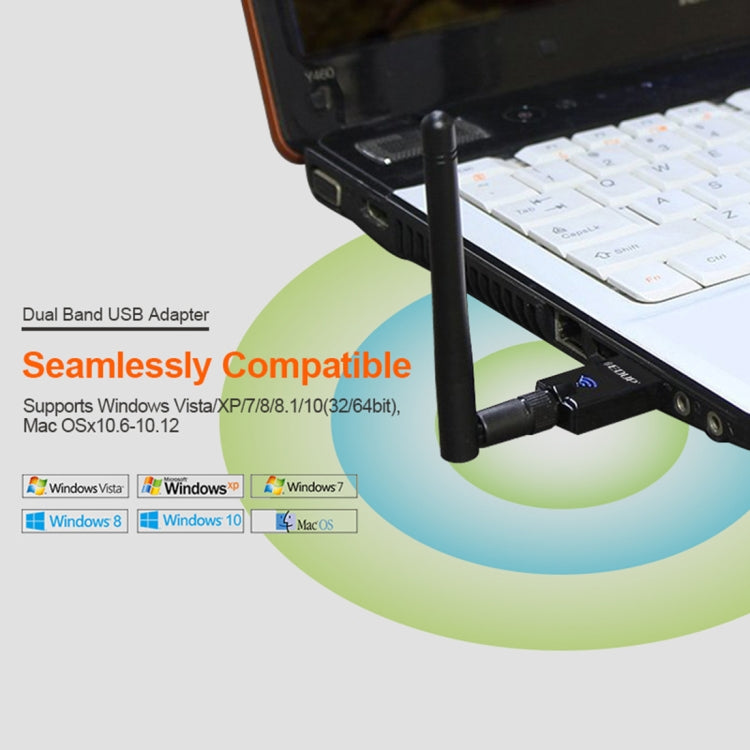EDUP EP-DB1607 Scheda di rete adattatore Ethernet USB 2.0 WiFi dual band 600Mbps 2,4GHz e 5GHz, EP-DB1607