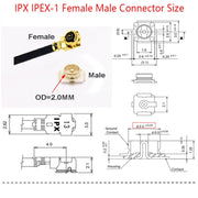 Cavo adattatore IPX femmina a GG1736 MMCX femmina gomito RG178, lunghezza: 15 cm, IPX to GG1736 MMCX Male