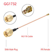 Cavo adattatore IPX femmina a GG1732 SMA maschio RG178, lunghezza: 15 cm, IPX to GG1732 SMA Male