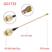 Cavo adattatore IPX femmina a GG1733 RP-SMA maschio RG178, lunghezza: 15 cm, IPX to GG1733 RP-SMA Male