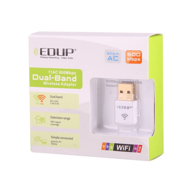 EDUP EP-AC1619 Mini Wireless USB 600Mbps 2.4G / 5.8Ghz 150M+433M Scheda di rete WiFi Dual Band per Nootbook / Laptop / PC, EP-AC1619 600Mbps (White), EP-AC1619 600Mbps (Black)