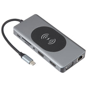 Docking station di tipo C 14 in 1 con ricarica wireless (porta di rete 1000M), 14 in 1