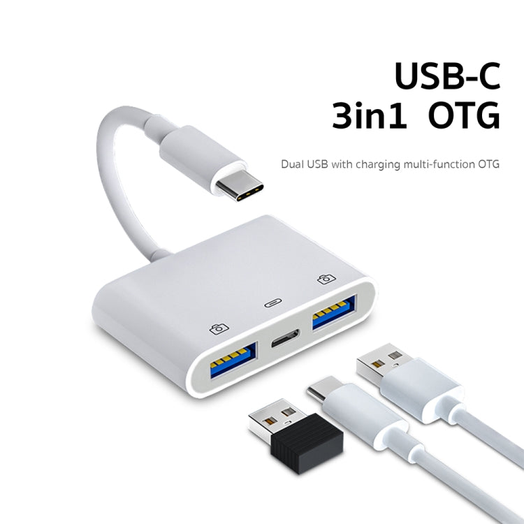 S-202 3 in 1 USB-C/Type-C maschio a Type-C + 2 x USB Adattatore per fotocamera femmina, S-202