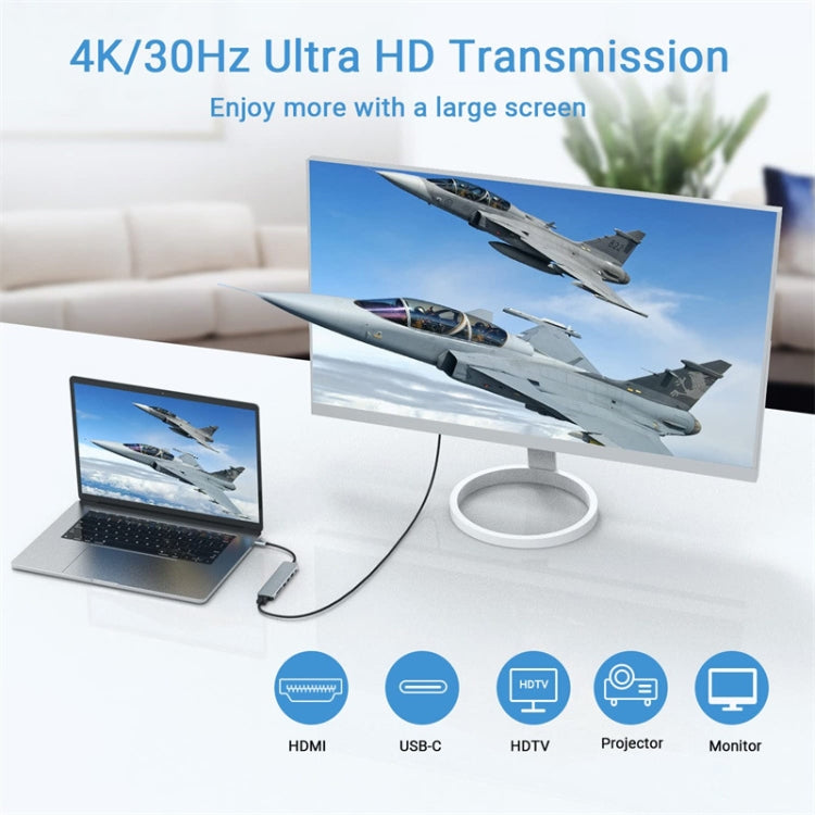 Adattatore HUB USB-C 7 in 1 con HDMI 4K e lettore schede