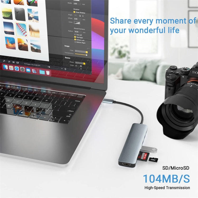 Adattatore HUB USB-C 7 in 1 con HDMI 4K e lettore schede