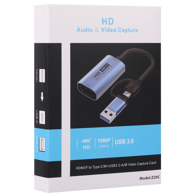 Z29C HD Video Capture Card HDMI/F Female to USB-C / Type-C+USB 3.0/M Male, Z29C