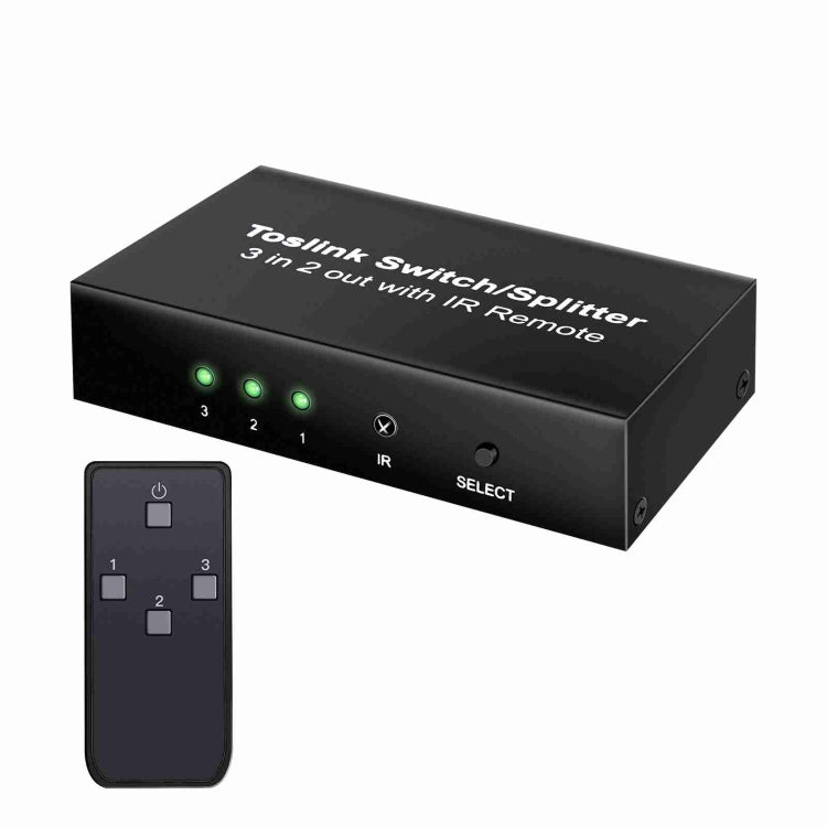 Interruttore/splitter Toslink 3 ingressi 2 uscite NK-T32 con telecomando IR