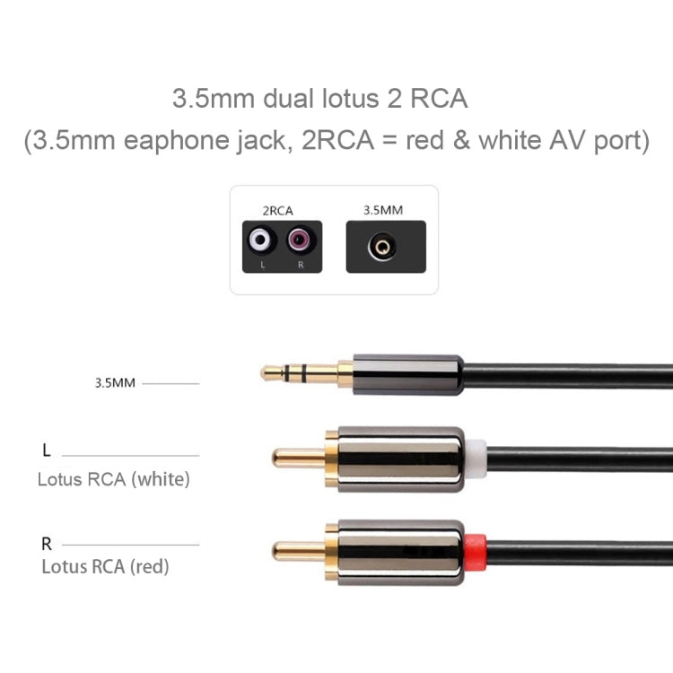 Cavo audio stereo jack da 3,5 mm placcato oro da 2 m a 2 RCA maschio, Length: 2m