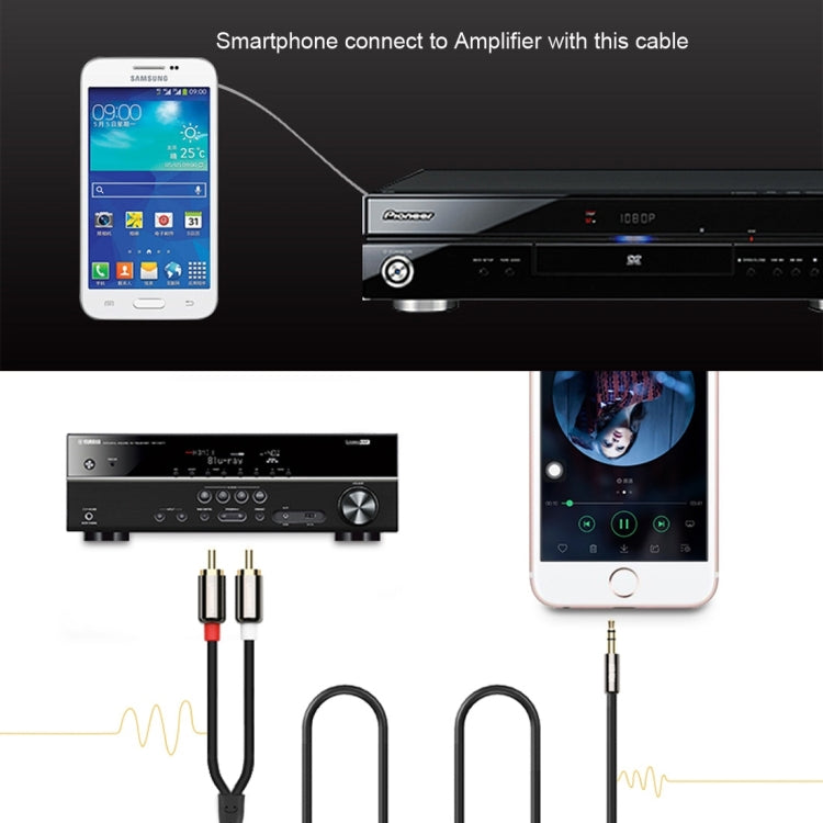 Cavo audio stereo jack da 3,5 mm placcato oro da 2 m a 2 RCA maschio, Length: 2m