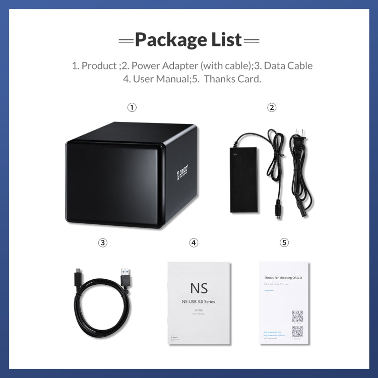 Custodia per disco rigido USB 3.0 ORICO NS500U3 da 3,5 pollici e 5 alloggiamenti, NS500U3