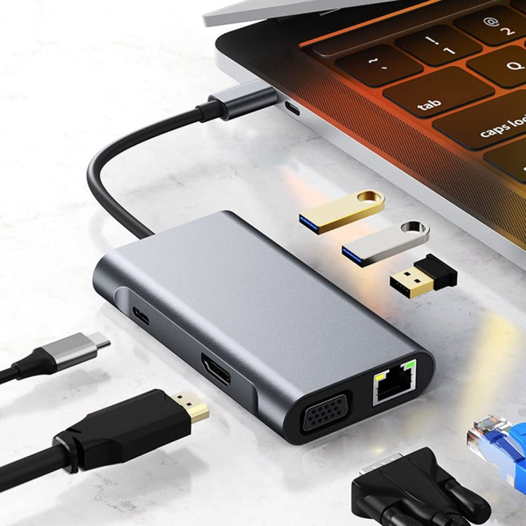 Adattatore HUB USB-C 7 in 1 con HDMI, VGA, LAN e USB
