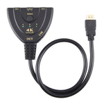 Switcher HDMI 3 x 1 4K 30Hz con cavo HDMI Pigtail, supporto alimentazione esterna, External Power Supply