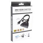 Switcher HDMI 3 x 1 4K 30Hz con cavo HDMI Pigtail, supporto alimentazione esterna, External Power Supply