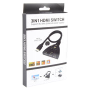 Switcher HDMI 3 x 1 4K 30Hz con cavo HDMI Pigtail, supporto alimentazione esterna, External Power Supply