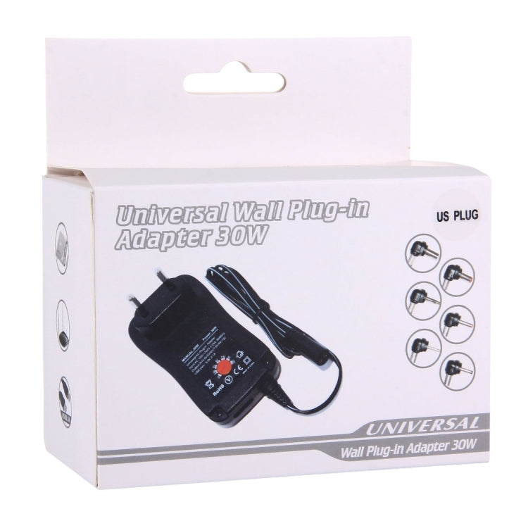 30W Universal US Plug Wall Plug Adapter with 5V 2.1A USB Port, Tips: 6pcs, Cable Length: Approx. 1.2m, US Plug