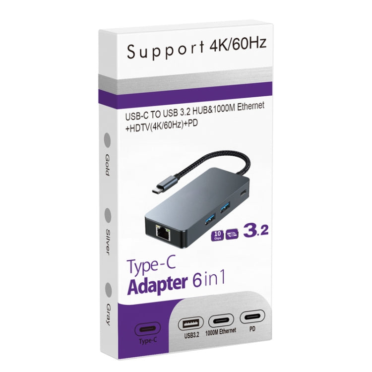 Adattatore HUB 6 in 1 USB-C a USB 3.2 con Ethernet Gigabit