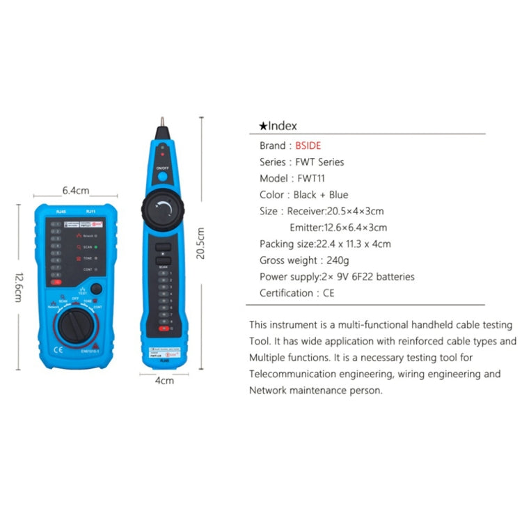 BSIDE FWT11 RJ11 / RJ45 Localizzatore di cavi telefonici Ethernet LAN Tester per cavi di rete Rilevatore di linea, FWT11 Line Finder