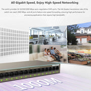 Switch Gigabit Ethernet da tavolo in metallo a 16 porte Tenda TEG1016M per stabilire rapidamente una rete ad alta velocità, TEG1016M