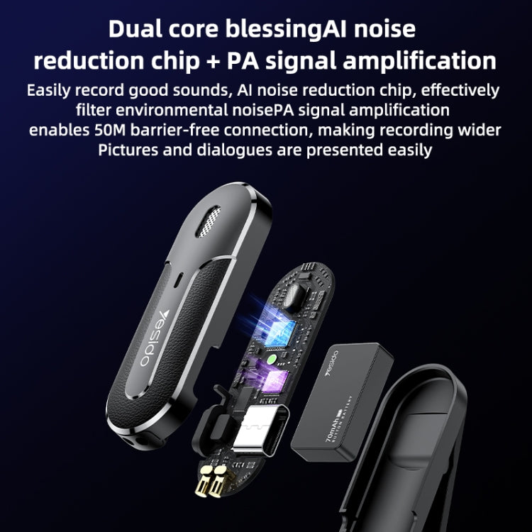 YESIDO KR16 Ricevitore per microfono lavalier wireless 2 in 1 a 8 pin con scatola di ricarica, KR16