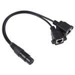 Cavo di prolunga di rete LAN Ethernet XLR femmina a 3 pin da 2 x RJ45 femmina, lunghezza cavo: 30 cm, 3-pin XLR Female to 2 x RJ45 Female