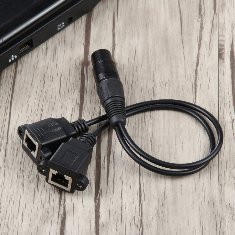 Cavo di prolunga di rete LAN Ethernet XLR femmina a 3 pin da 2 x RJ45 femmina, lunghezza cavo: 30 cm, 3-pin XLR Female to 2 x RJ45 Female