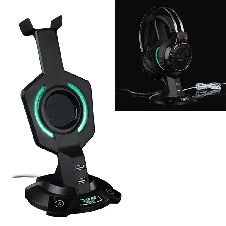 R-008-02 Portaauricolare luminoso integrato a forma di mecha con doppie porte USB e interruttore per computer