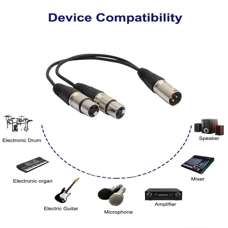 Cavo adattatore connettore audio XLR CANNON a 3 pin da 30 cm, 1 maschio a 2 femmine, per microfono/apparecchiatura audio, 1 Male to 2 Female Silver