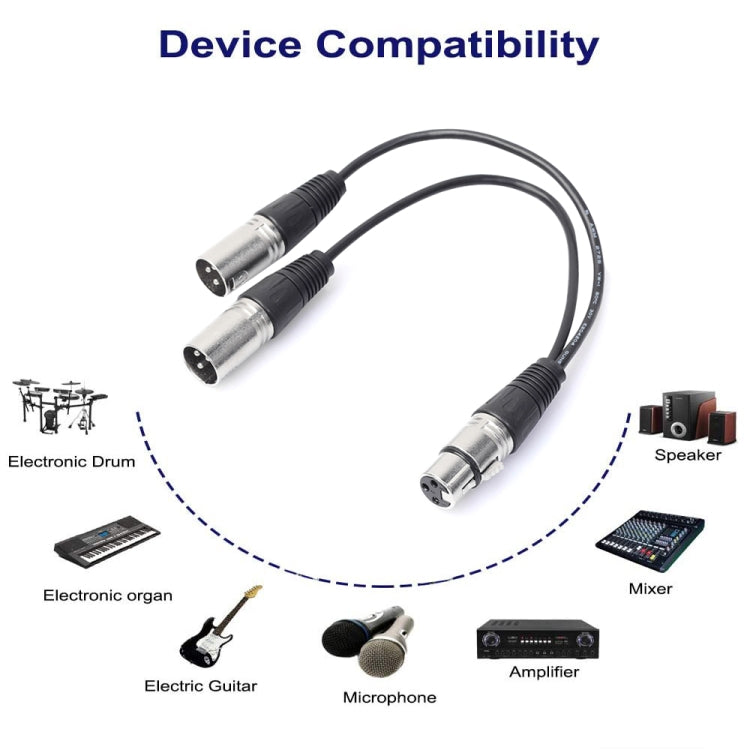 Cavo adattatore connettore audio XLR CANNON a 3 pin da 30 cm, 1 femmina a 2 maschi, per microfono/apparecchiatura audio, 1 Female to 2 Male Silver