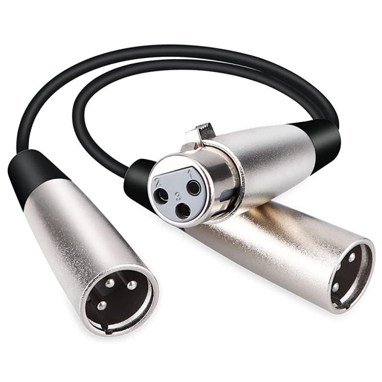 30cm CANNON 3 Pin XLR Audio Connector Adapter Cable with Metal Head 1 Female to 2 Male for Microphone/Audio Equipment, 1 Female to 2 Male