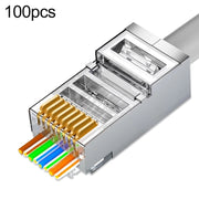 Spina modulare con connettore RJ45 passante schermato Cat6e da 100 pezzi, Cat6e Shielded Pass Through