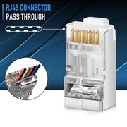Spina modulare con connettore RJ45 passante schermato Cat6e da 100 pezzi, Cat6e Shielded Pass Through