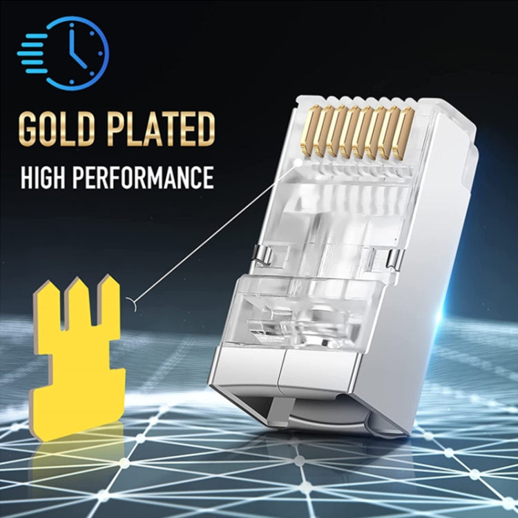 Spina modulare con connettore RJ45 passante schermato Cat6e da 100 pezzi, Cat6e Shielded Pass Through