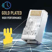 Spina modulare con connettore RJ45 passante schermato Cat6e da 100 pezzi, Cat6e Shielded Pass Through