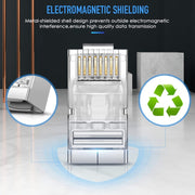 Spina modulare con connettore RJ45 passante schermato Cat6e da 100 pezzi, Cat6e Shielded Pass Through