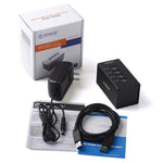 ORICO A3H4 HUB USB 3.0 a 4 porte ad alta velocità in alluminio con alimentatore 12V/2,5A per laptop, 4 Ports (Silver)