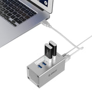 ORICO A3H4 HUB USB 3.0 a 4 porte ad alta velocità in alluminio con alimentatore 12V/2,5A per laptop, 4 Ports (Silver)